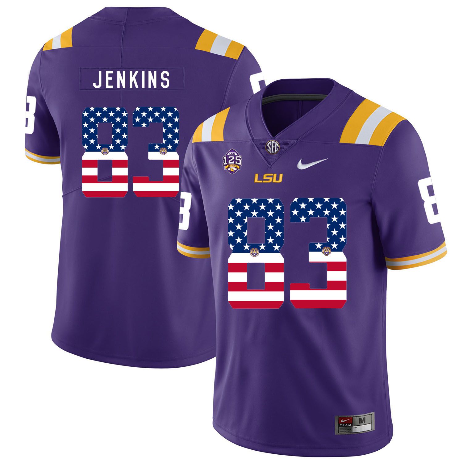 Men LSU Tigers #83 Jenkins Purple Flag Customized NCAA Jerseys